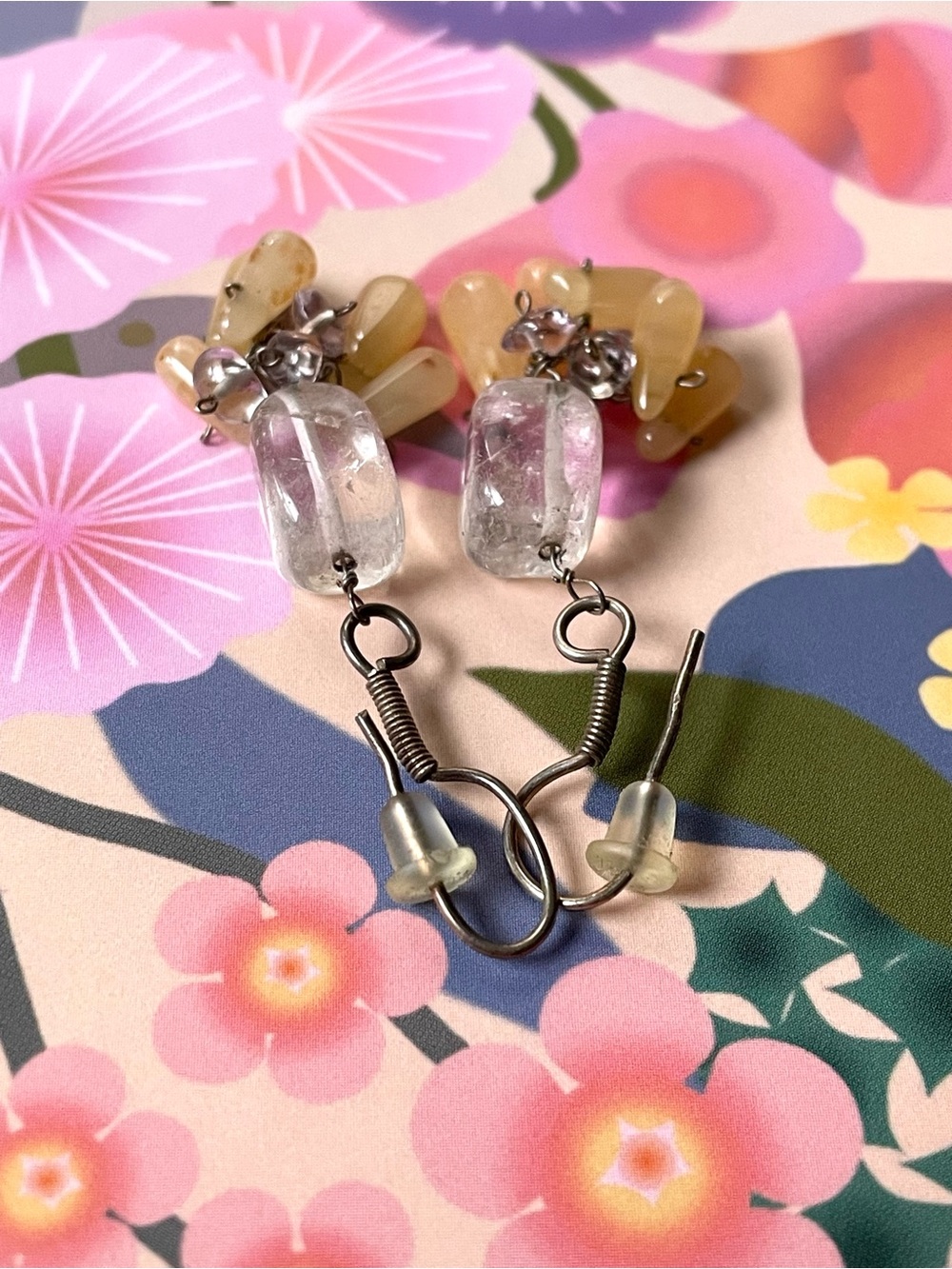 Vintage artisan-style polished natural stone dangle earrings boho - Picture 4 of 11